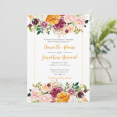 Invitation Mariage floral safran Bourgogne rose (Debout devant)