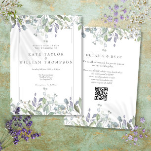 Invitation Mariage Floral Sage Et Lilas Code QR