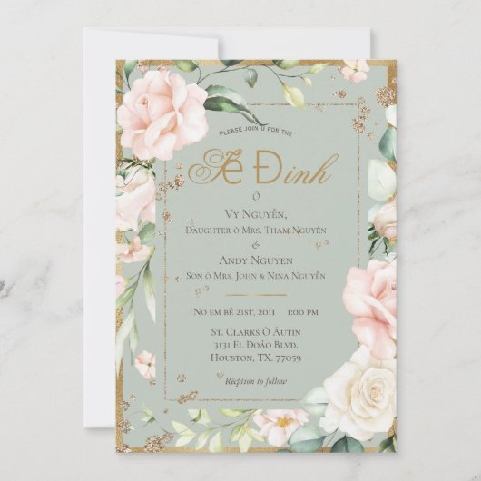 Invitation Mariage floral Sage Green Blush (Devant)