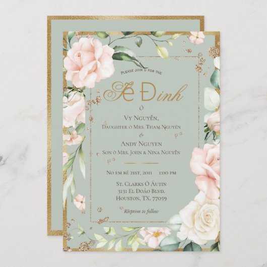 Invitation Mariage floral Sage Green Blush (Devant / Derrière)