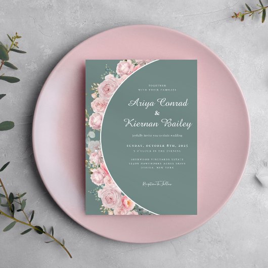 Invitation Mariage floral Sage Green et Blush
