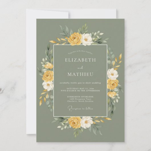 Invitation Mariage Floral Sage Or (Devant)