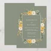 Invitation Mariage Floral Sage Or (Devant / Derrière)