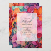 Invitation Mariage floral Sage, Orange et Fuschia (Devant / Derrière)