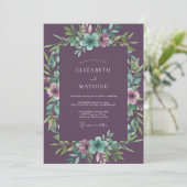 Invitation Mariage Floral sarcelle Deep Purple (Debout devant)