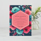 Invitation Mariage floral sarcelle d'humeur (Debout devant)