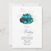 Invitation Mariage floral sarcelle et or (Devant)