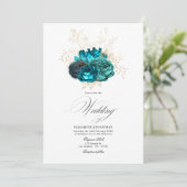 Invitation Mariage floral sarcelle et or (Debout devant)