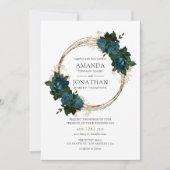 Invitation Mariage floral sarcelle et or (Devant)