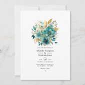 Invitation Mariage floral sarcelle et or (Devant)