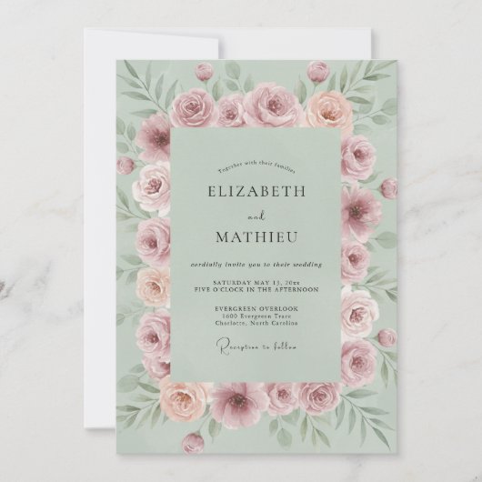 Invitation Mariage Floral Sauge (Devant)