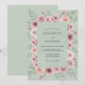 Invitation Mariage Floral Sauge (Devant / Derrière)