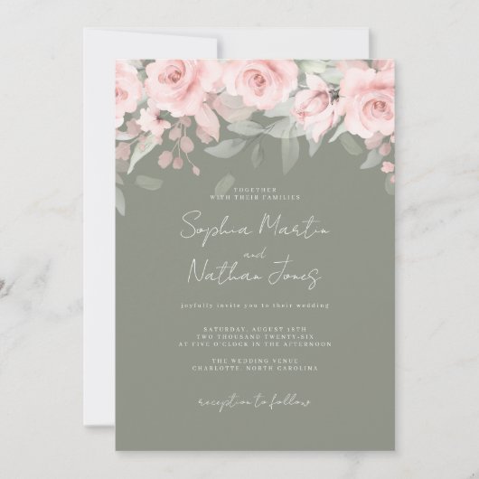 Invitation Mariage Floral Sauge Rose Blush (Devant)