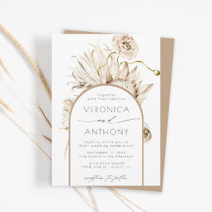 Invitation Mariage Floral Sauvage Boho Protea et Herbe de Pam