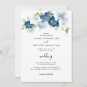 Invitation Mariage Floral Script Bleu Poussiéreux Navy (Devant)