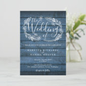 Invitation Mariage Floral Script Bois Rustique Bleu Campagne (Debout devant)