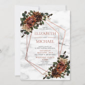 Invitation Mariage floral séché de marbre géométrique en cuiv (Devant)