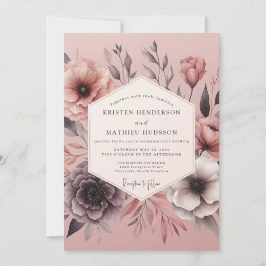 Invitation Mariage Floral Sépia Rosé (Devant)