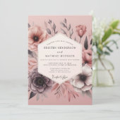 Invitation Mariage Floral Sépia Rosé (Debout devant)