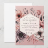Invitation Mariage Floral Sépia Rosé (Devant / Derrière)