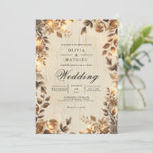 Invitation Mariage Floral Sepia Rustique (Debout devant)