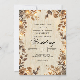Invitation Mariage Floral Sepia Rustique