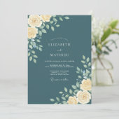 Invitation Mariage Floral Séraphique Sarcelle (Debout devant)
