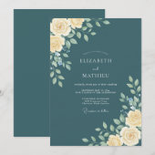 Invitation Mariage Floral Séraphique Sarcelle (Devant / Derrière)