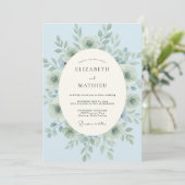 Invitation Mariage Floral Sérénité Bleu Bébé (Debout devant)