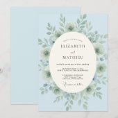 Invitation Mariage Floral Sérénité Bleu Bébé (Devant / Derrière)