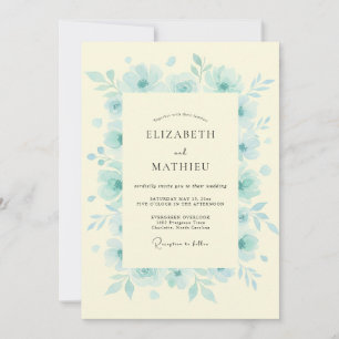 Invitation Mariage Floral Sérénité Bleu Glacé