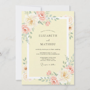 Invitation Mariage Floral Sérénité Jaune Pâle