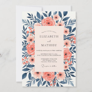 Invitation Mariage Floral Sérénité Navy Peach