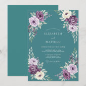 Invitation Mariage Floral Sérénité Prune (Devant / Derrière)