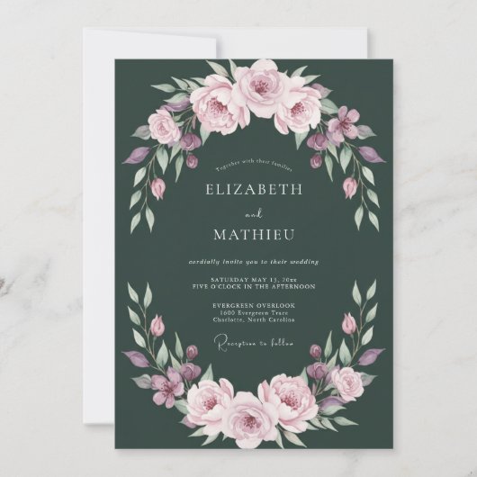 Invitation Mariage Floral Sérénité Vert Foncé (Devant)