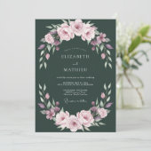 Invitation Mariage Floral Sérénité Vert Foncé (Debout devant)
