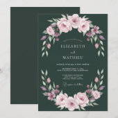 Invitation Mariage Floral Sérénité Vert Foncé (Devant / Derrière)