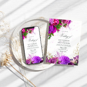 Invitation Mariage Floral Shabby Fuchsia et Violet Vintage