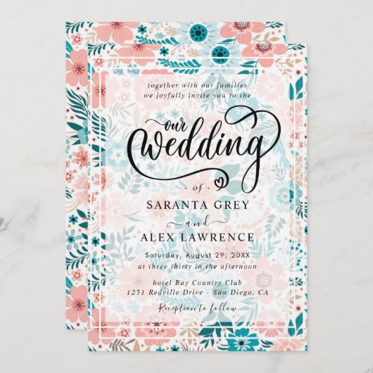 Invitation Mariage floral simple (Devant / Derrière)