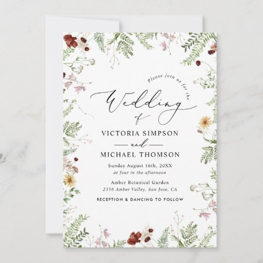 Invitation Mariage floral simple aquarelle (Devant)