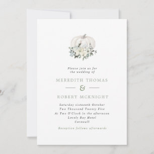 Invitation Mariage floral simple blanc et Citrouille de taill