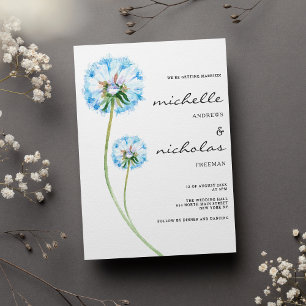 Invitation Mariage floral simple bleu lilas vert dandelion