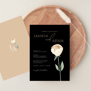Invitation Mariage floral simple élégant rose noire