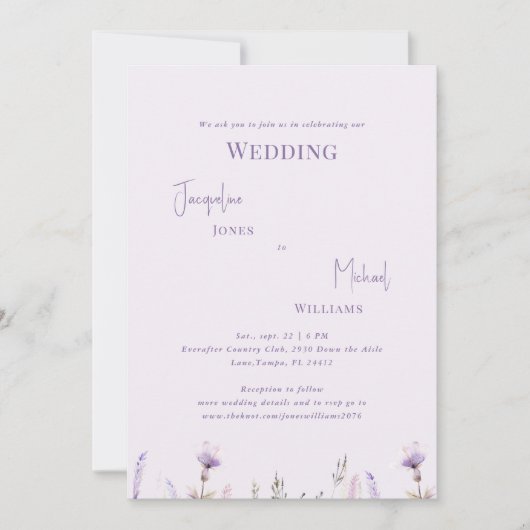 Invitation Mariage floral simple Lavender (Devant)