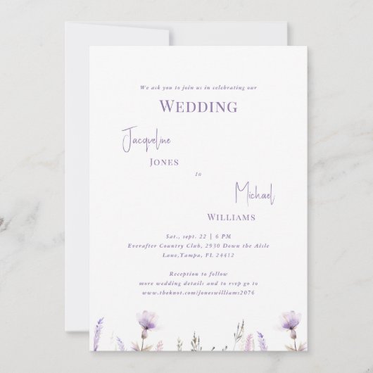 Invitation Mariage floral simple Lavender II (Devant)