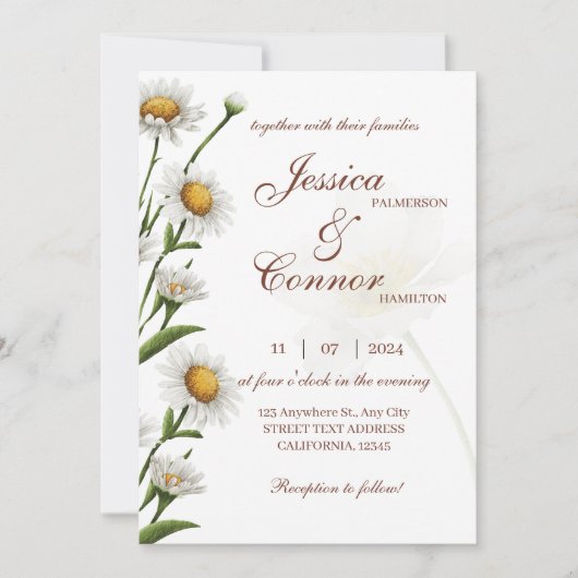 Invitation Mariage floral simple moderne Daisy (Devant)
