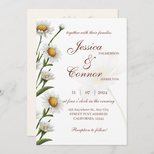 Invitation Mariage floral simple moderne Daisy (Devant / Derrière)