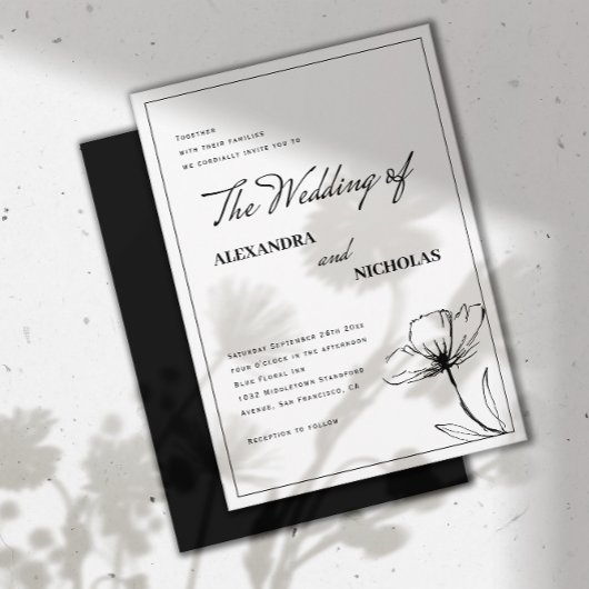 Invitation Mariage Floral simple noir blanc moderne