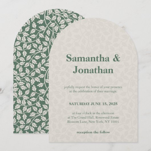 Invitation Mariage Floral Simple Vert Émeraude (Devant / Derrière)