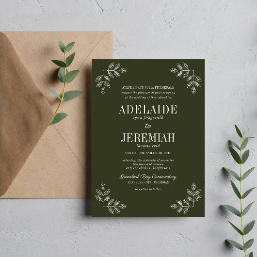 Invitation Mariage Floral Simplicité 2 Vert Olive